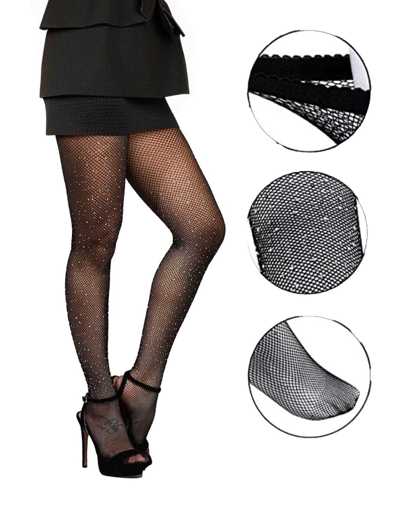 Women's 3/6 Pairs Glitter Fishnet Tights with Rhinestone Decor, 3 Pair Set Summer 2024 Sparkle Fishnet Pantyhose Stockings for Party Club, Women's Lingerie & Underwear