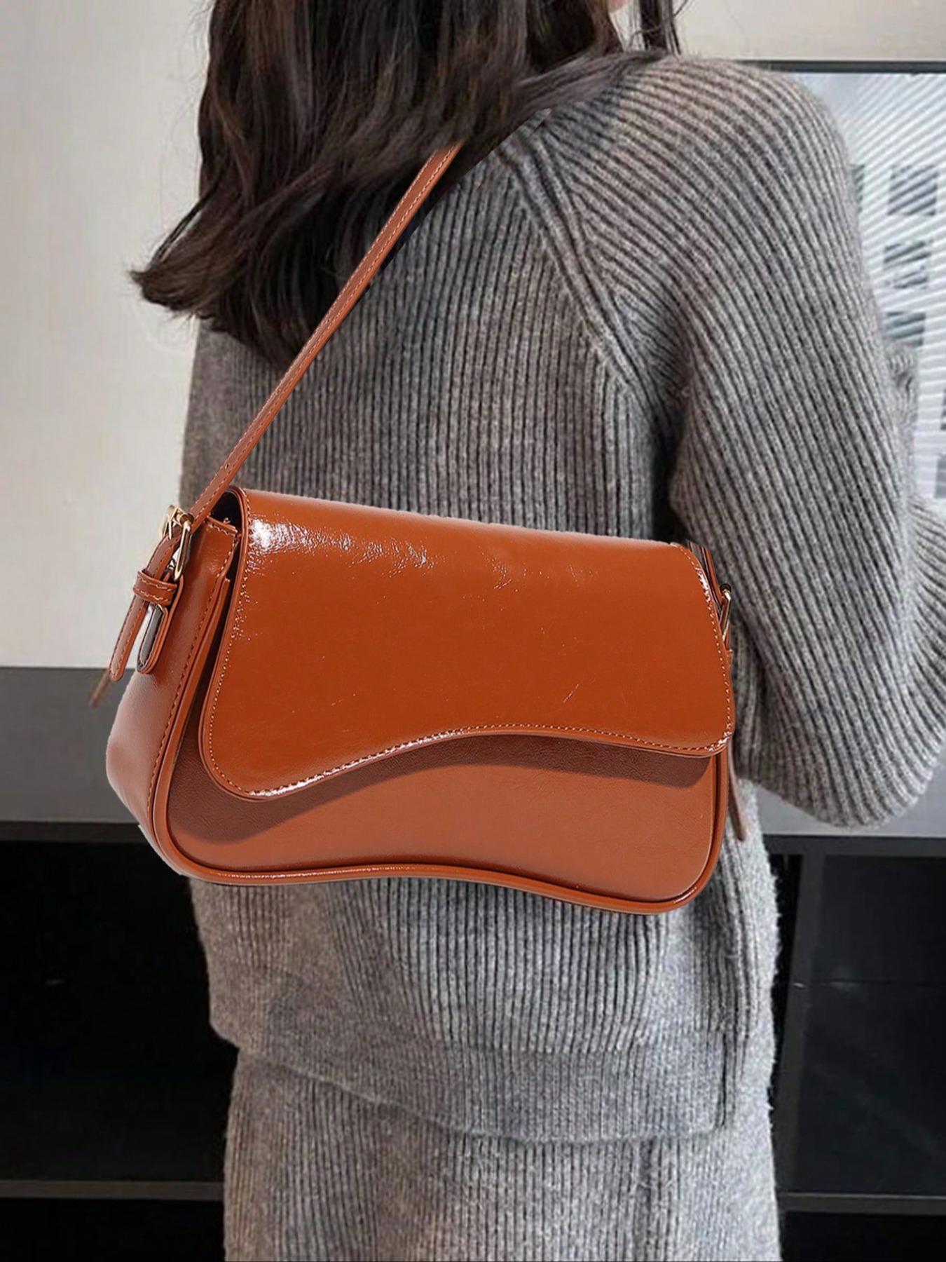 Women's Solid Color Bag, Fashionable PU Leather Shoulder Bag for Daily Used, Casual Trendy Versatile High-quality Daily Commuting Bag