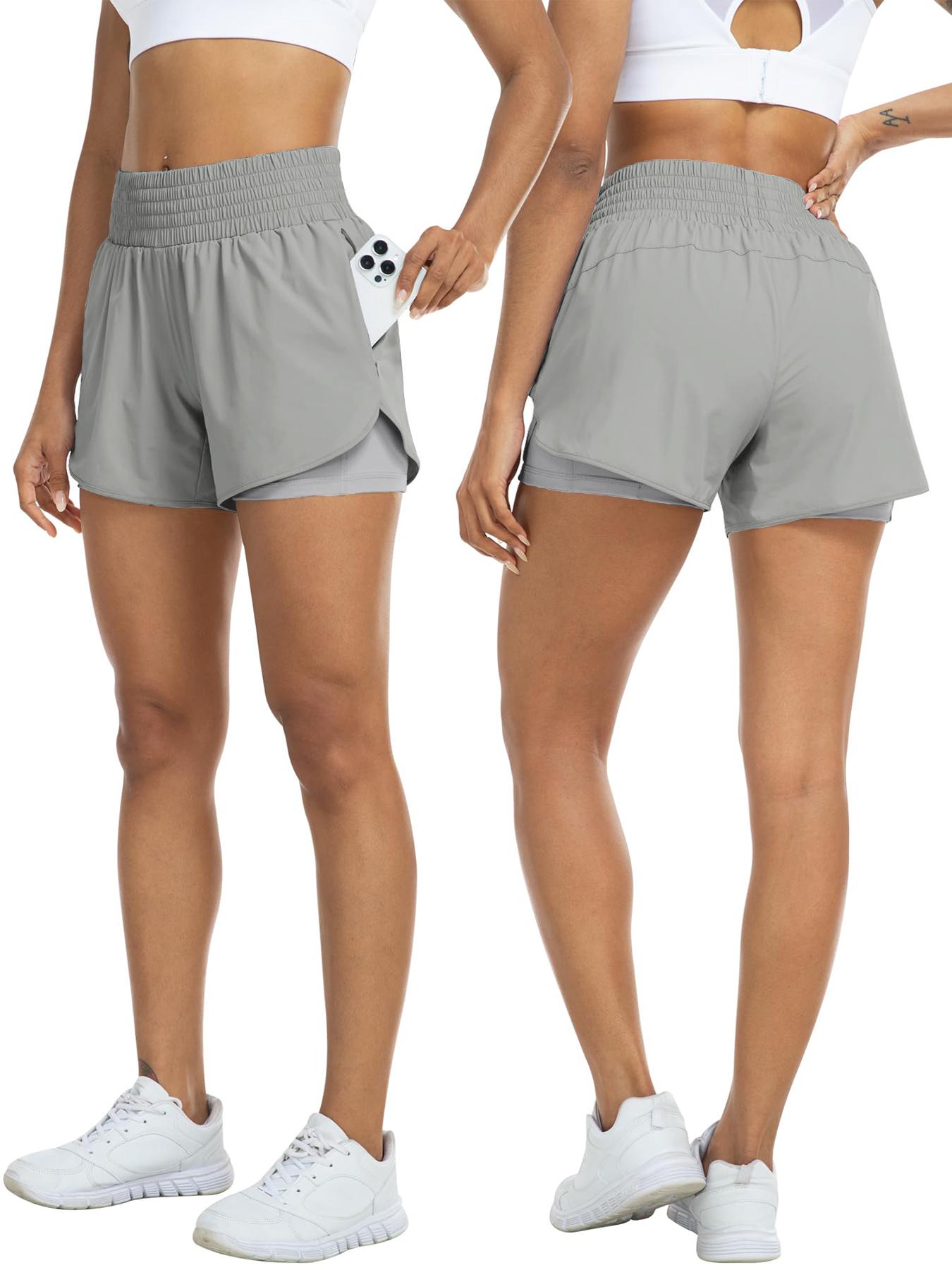 Women's Solid Color High Waist Double-Layer Shorts with Pocket Design, Casual Comfy Breathable Fitted Skinny Shorts for Daily Wear, Ladies' Bottoms for All Seasons