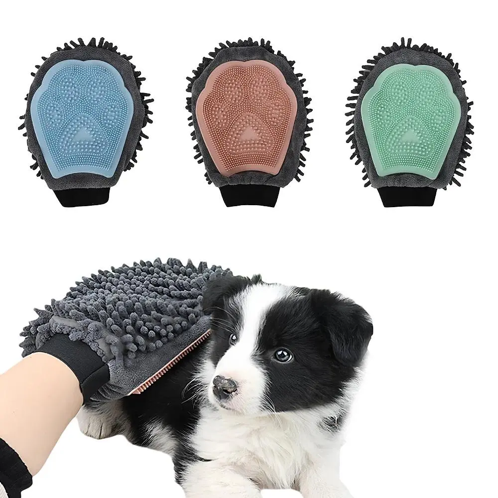 2-in-1 Pet Bath Glove with Double-Side Cleaning Brush, Waterproof Massage Washing Mitt for Dog Cat Grooming, 1 PC