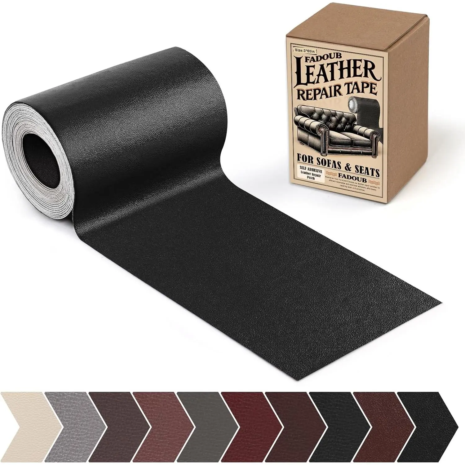 Black Multi-Size Waterproof Vinyl & Leather Repair Patch Kit, Strong Hold Self-Repair Tape