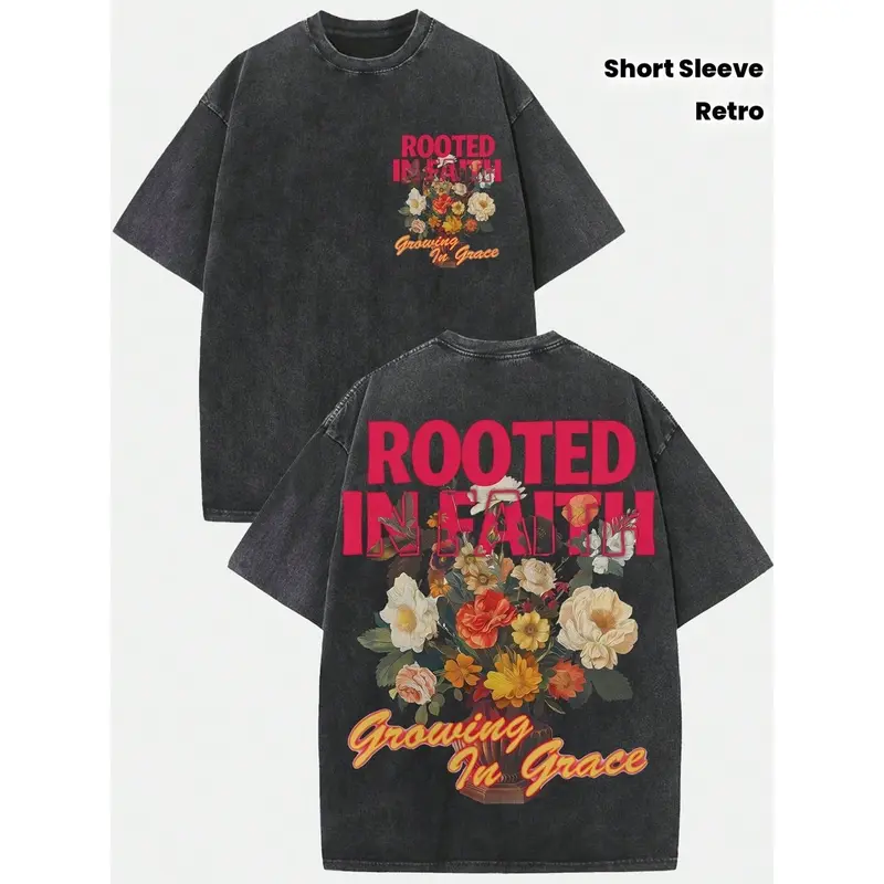 Women's Vintage Washed 230gsm Heavyweight Round Neck Short Sleeve Graphic Tshirt - 100% Cotton Soft Breathable Layerable Streetwear Clothing, Women's Top Clothes for Summer Casual Wear