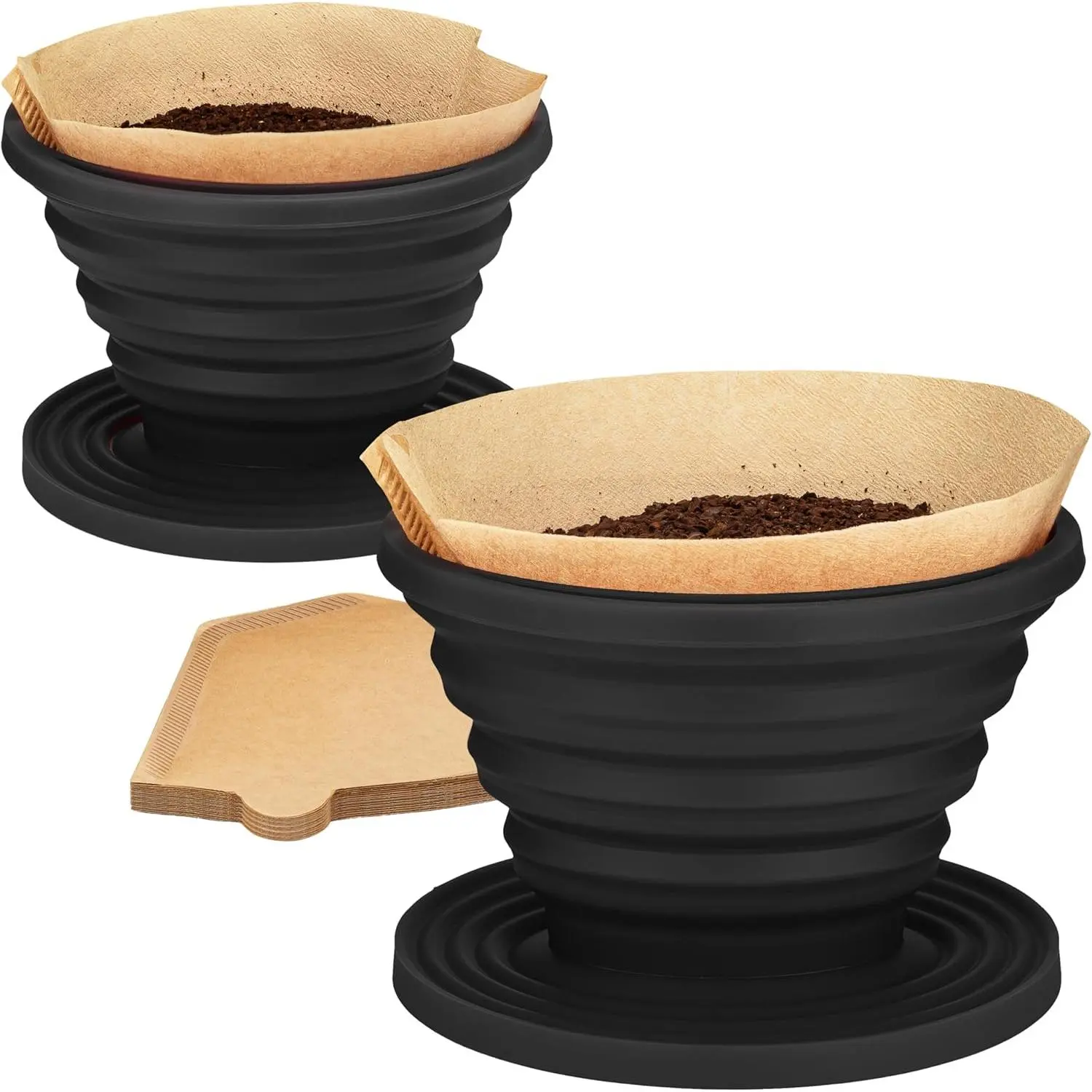 Sierra Camping Pour Over Coffee Dripper — Collapsible Pour Over Coffee Dripper — Includes Pack of Paper Filters [Black, Pack of 2]
