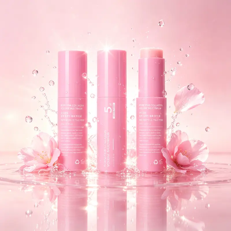 NEW PDRN Pink Collagen Multi Balm - Korean Anti-Aging Cosmetic Skincare Stick with Volufiline, NAD, Retinol, Hyaluronic Acid - Brightening, Firming, Smoothing for Eyes, Lips