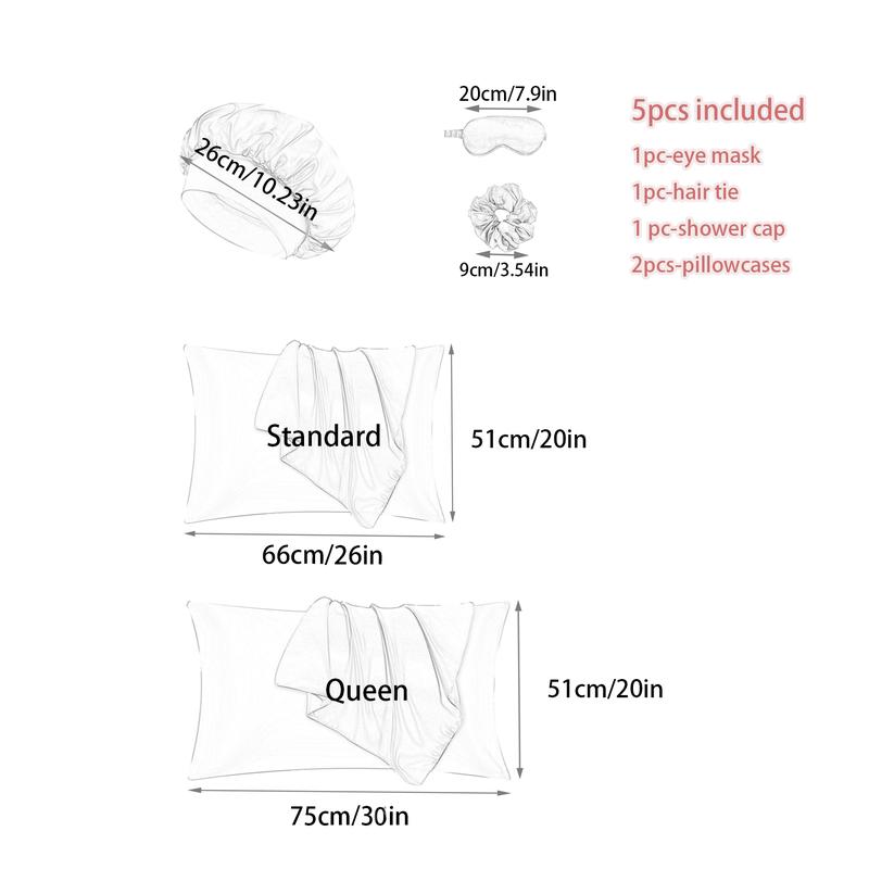 Solid Color Sleeping Eye Mask Set, 1pc Sleeping Eye Mask & 1pc Hair Tie & 1pc Shower Cap & 2pcs Soft Pillowcase, Bedding Accessories Kit for Home, Hair Bonnet, Hair Scrunchies, Night Mask, Pink Skincare Products, Sleep Aid Products, Eye Cover