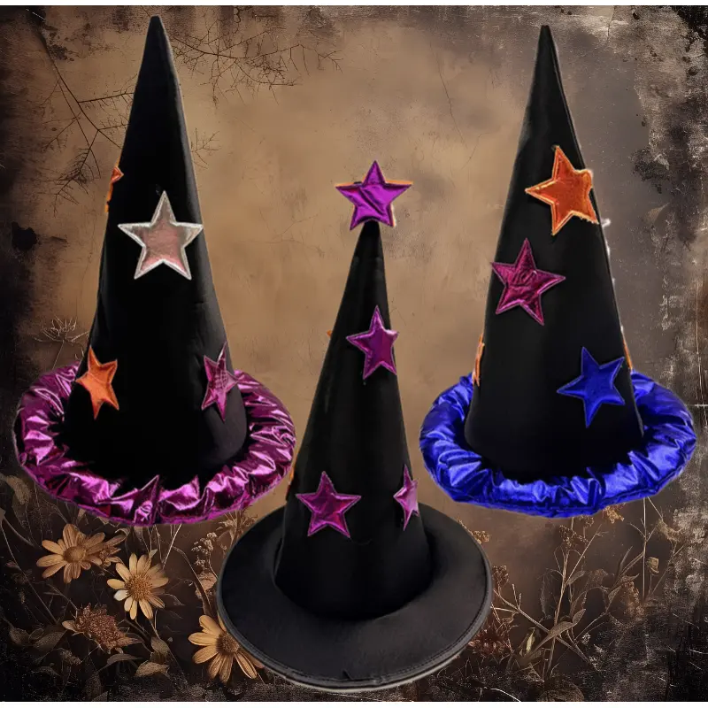 Pointed Traditional Scarecrow Witch Hat - Lightweight Fabric Costume Wear Accessory for Kids, Magic Show, Cos Masquerade Party Dress Up Prop