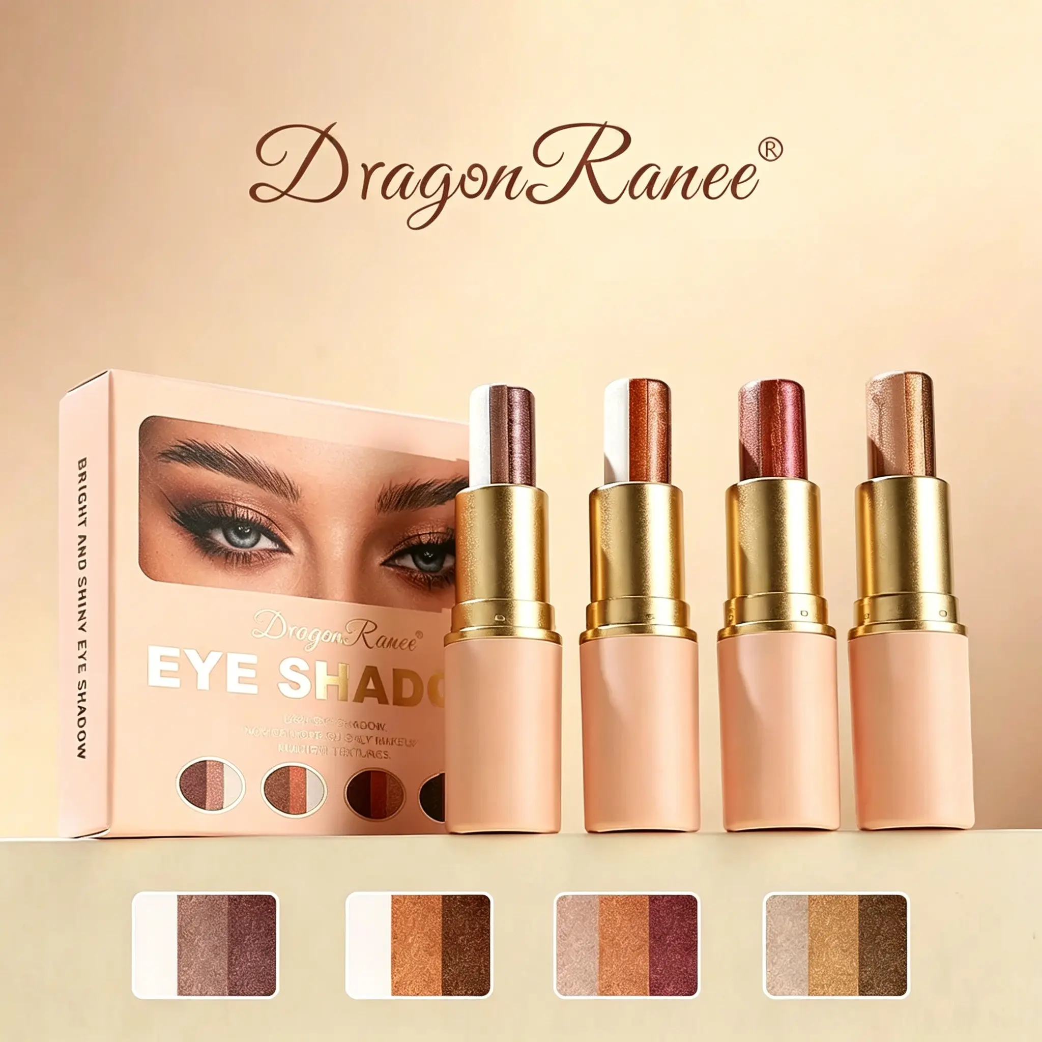 Dragon Ranee Tri-Function Sparkly Shimmer Eyeshadow Stick, Glitter Dual-Tone Cream Eyeshadow Brush, Easy One-Step Highlighter Makeup Pen for Beginners