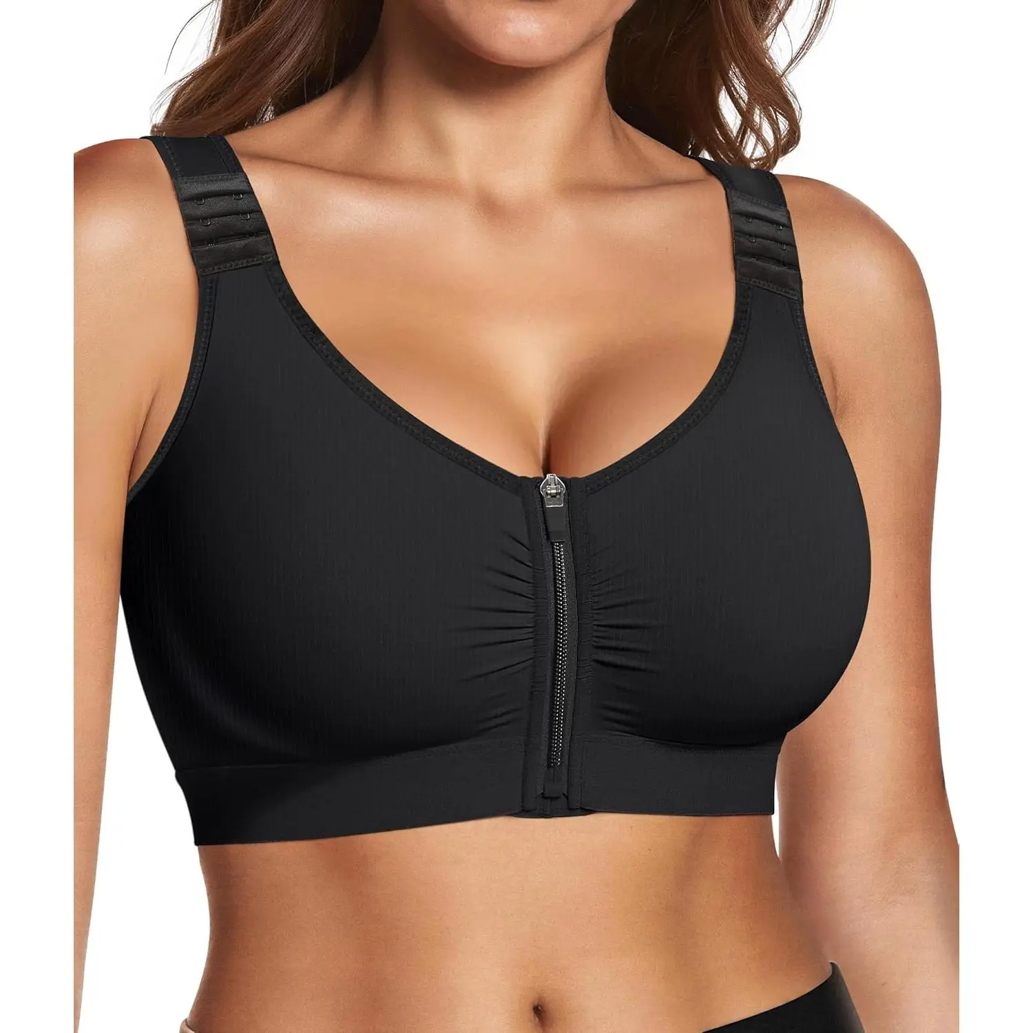Zip Front Closure Mastectomy Bras for Women Post Surgery Compression Everyday Surgical Wireless Wide Adjustable Straps