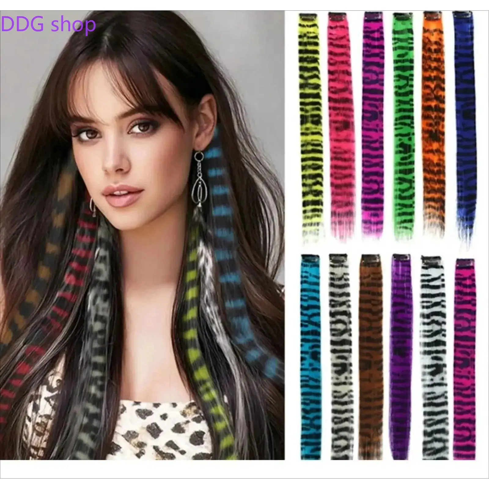 12 Colors Leopard & Tiger Stripe Clip In Hair Extensions, 18/22 Inch Long Synthetic Hidden Streak Hair Pieces, Fake Ear Dye Decor Strands, Trendy Y2K Hair Accessories for Women, Perfect For Festival Parties, Daily Styling & Bold Eye-Catching Hairstyles