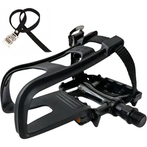 All-Terrain Bike Pedals with Toe Clips & Adjustable Straps Dual-Purpose Resin/Alloy Bicycle Pedals 9/16" Spindle - Indoor/Outdoor Use for Exercise/Spin/Road Bikes MTB