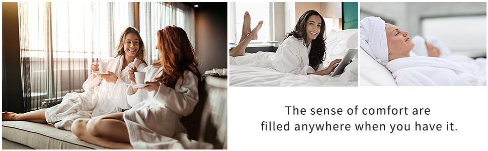 Womens Cotton Robe, Soft Kimono Spa Knit Long Bathrobe Lightweight Loungewear