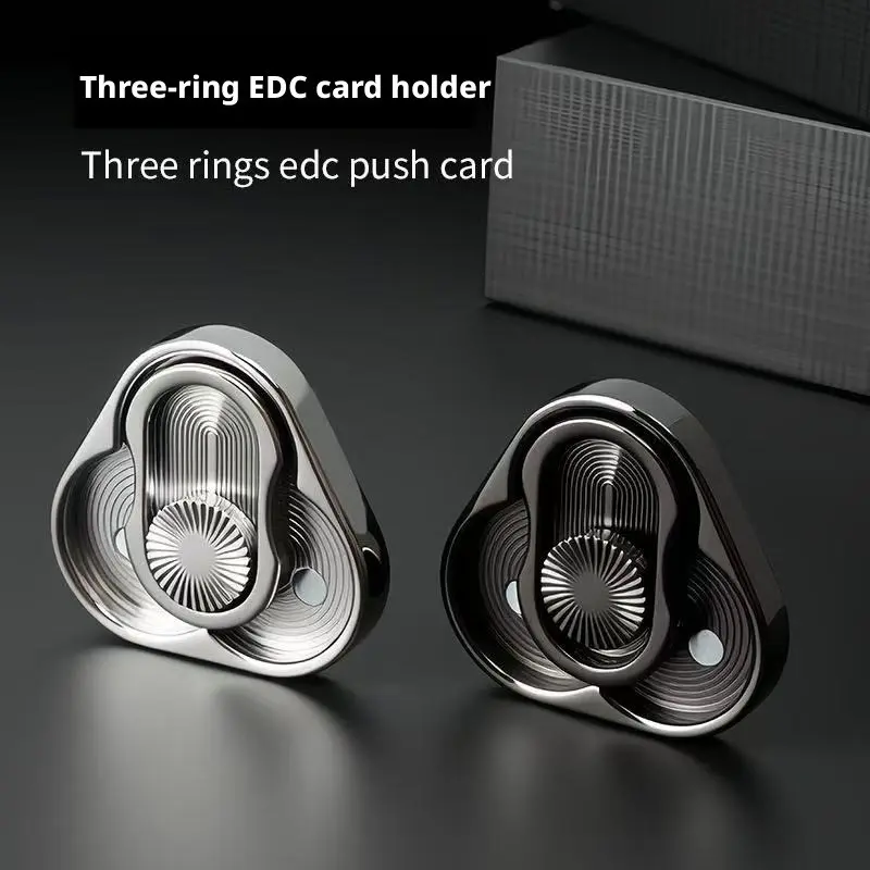 3 Rings Triangular Rotation Push Slider Popper Coin, Portable EDC Hand Fidget Toy, Click Sound Stress Relief Pocket Hand Spinner Toy, Metal Fidget Spinner