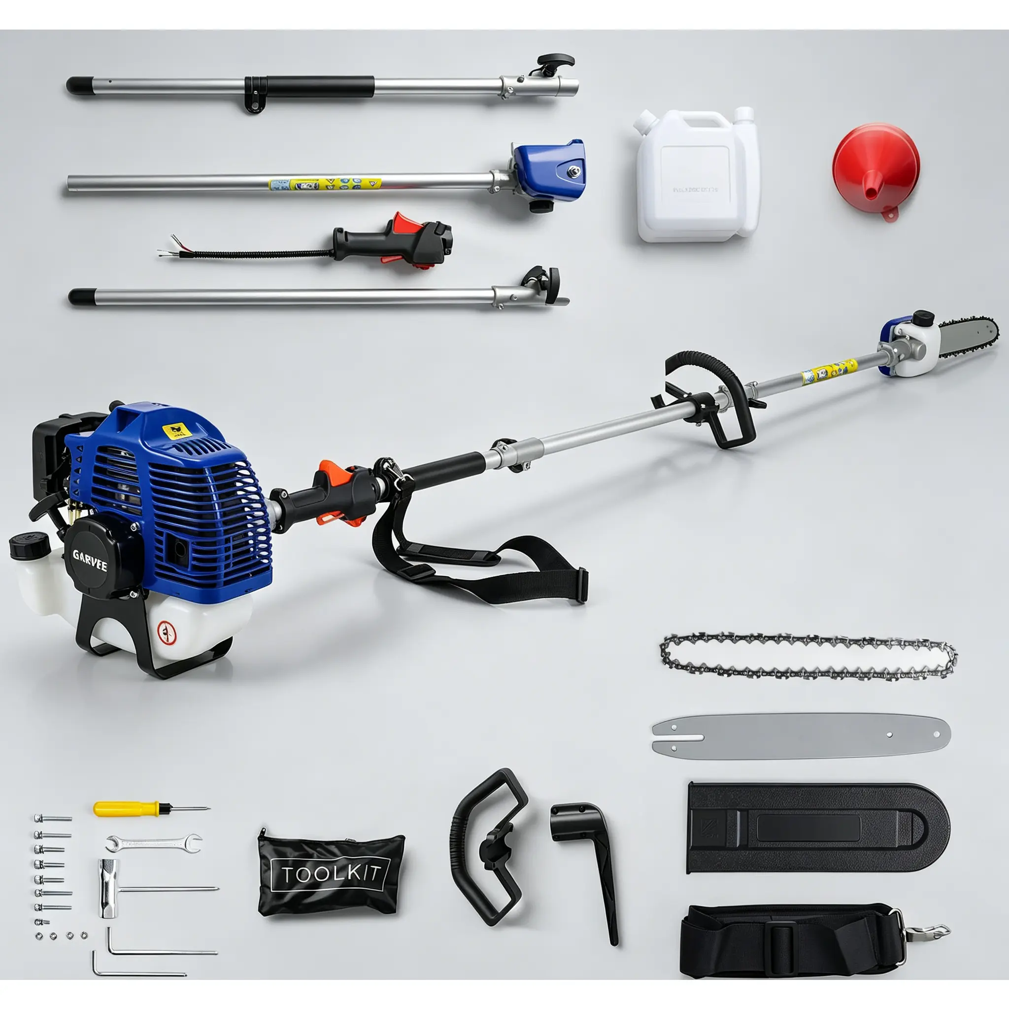 Gas Powered Pole Saw – 43CC/52CC 2-Stroke Pole Chainsaw with 12-Inch Cutting Bar, Trims Branches Up to 16 Ft, 1200 ml Fuel Tank for Tree Trimming & Pruning