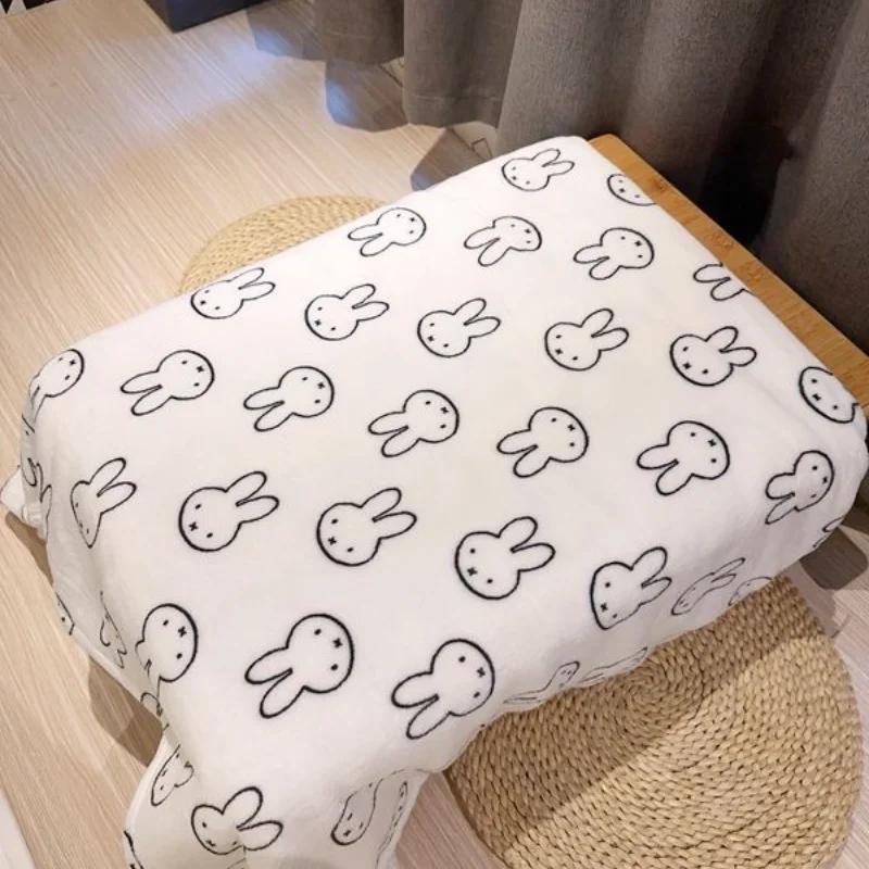 Cartoon Miffy Blanket Kawaii Flannel Office Siesta Shawl Cute Student Dormitory White Blanket