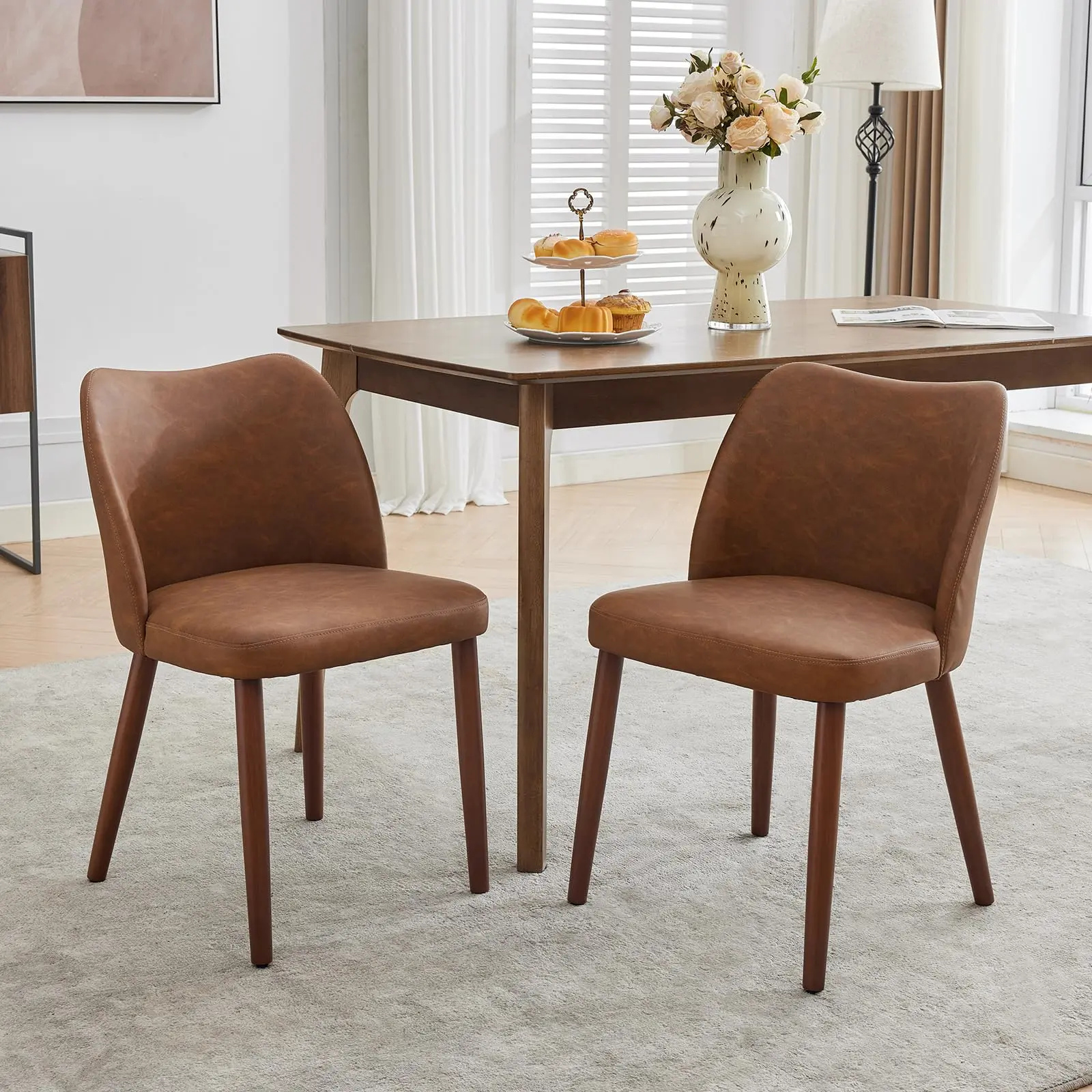 GARVEE Set of 2 Modern Dining Chairs with Linen Upholstery, Ergonomic Backrest, Rubberwood Legs, and Padded Seats for Kitchen, Living Room, or Restaurant Use
