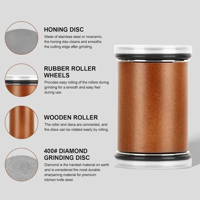 Rolling Knife Sharpener - Perfect Edge Every Time with Kitchen Knife Sharpener  - Knife Sharpening Kit - Knife Sharpener Roller with Magnetic Holder with 20 Degrees