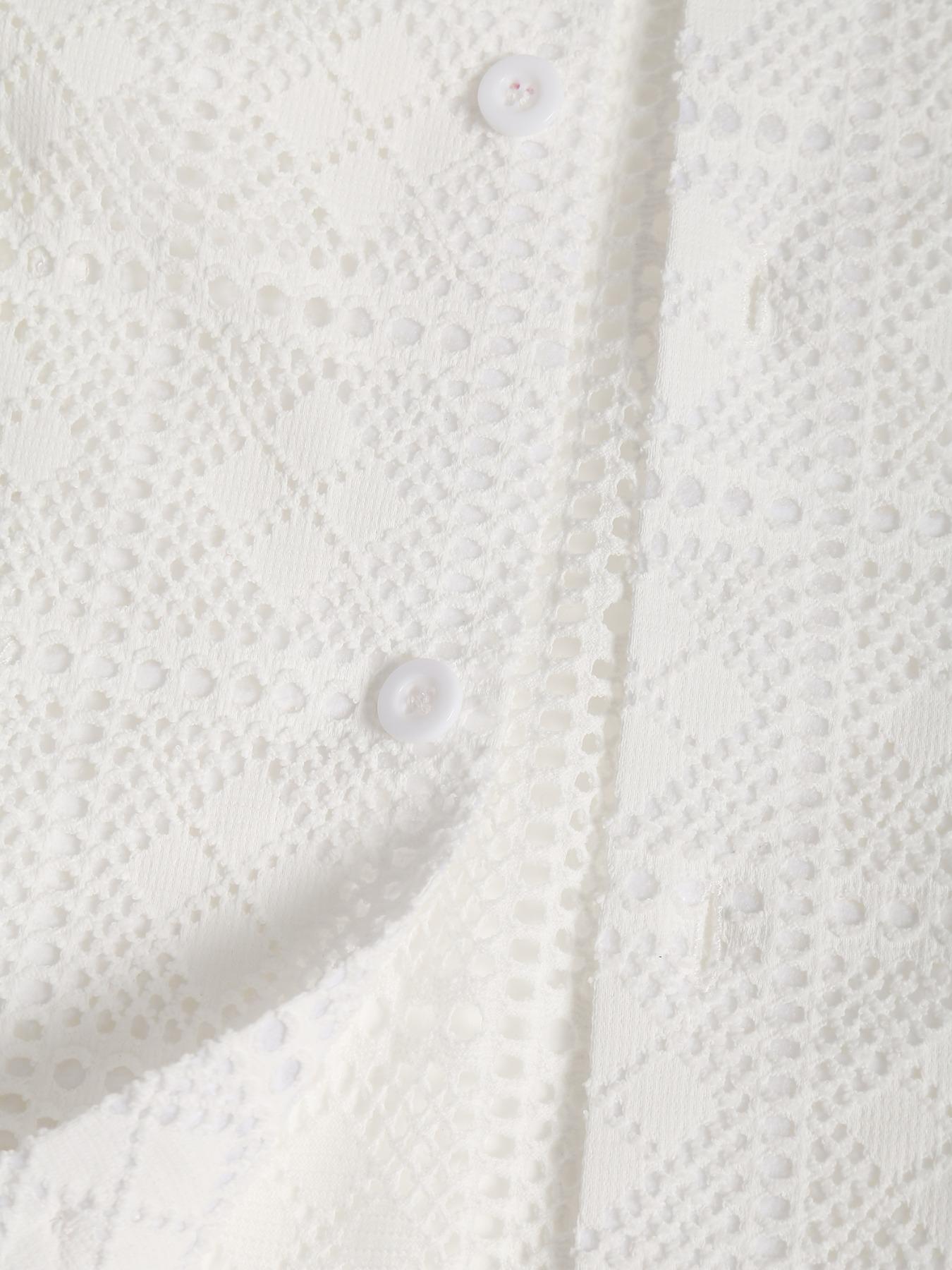 Men's Hollow Diamond Grid Short Sleeve Casual Shirt, Summer Breathable Cool, Hollow Pattern Design, Full Print, Plain Color