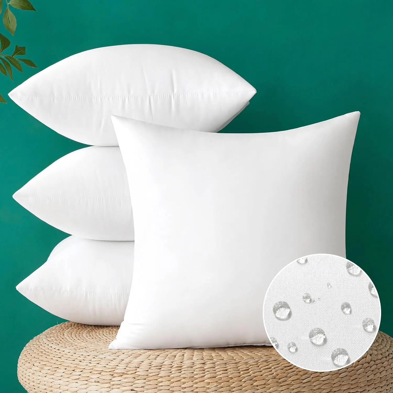 Pack of 4 18x18 Inch Waterproof Outdoor Pillow Inserts, Plain Solid Lumbar Heavy Duty Throw Pillow Insert with 110GSM Cover for Garden Patio Sofa Couch