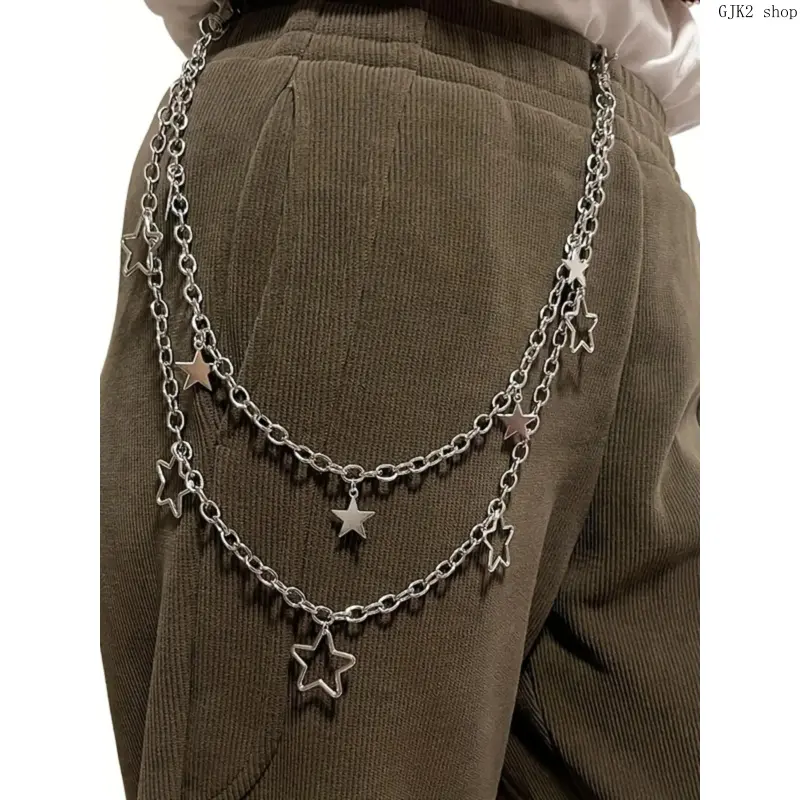 Punk Alloy Waist Chain with Star Charms, Multi-Layer Hip Hop Unisex Accessory for Casual Daily Wear, Edgy Chain Women's Belts, Metallic Link Chain Women's Belts