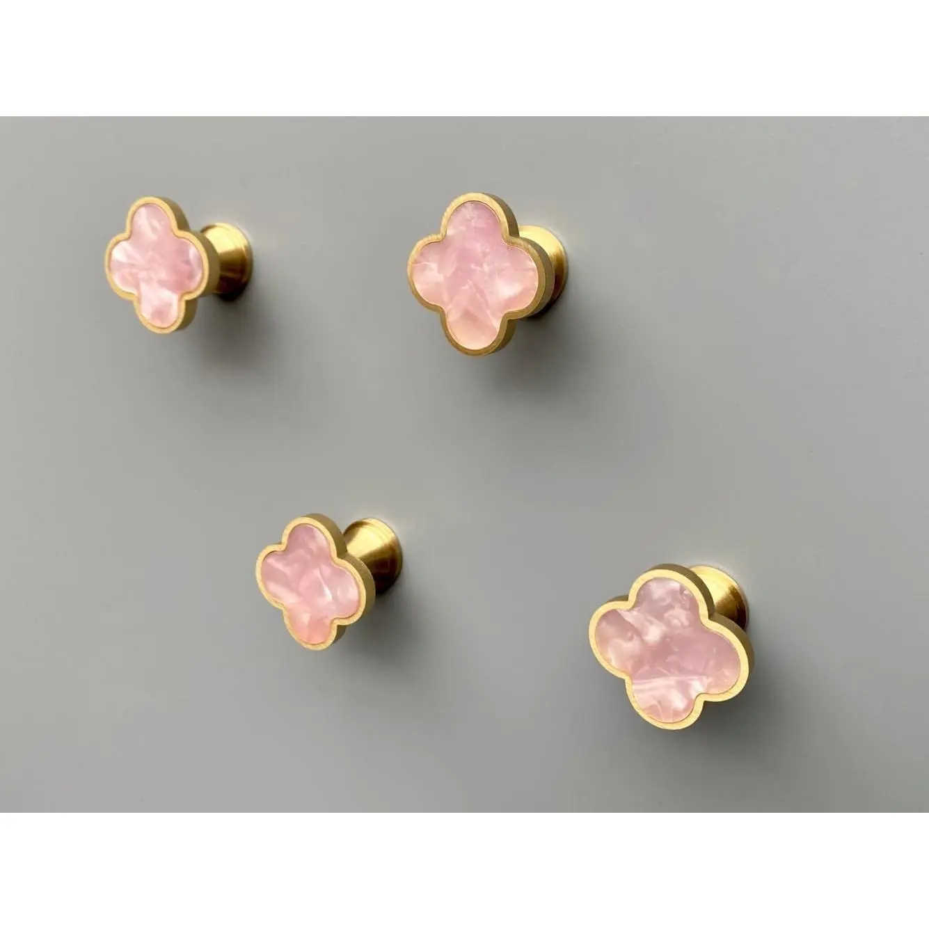 Solid Brass Decorative Wall Hooks, Coat Backpack Purse Screw-in Hangers, Wall Mounted Fancy Champagne Gold Hooks (Blossom Pink 4 Pack)