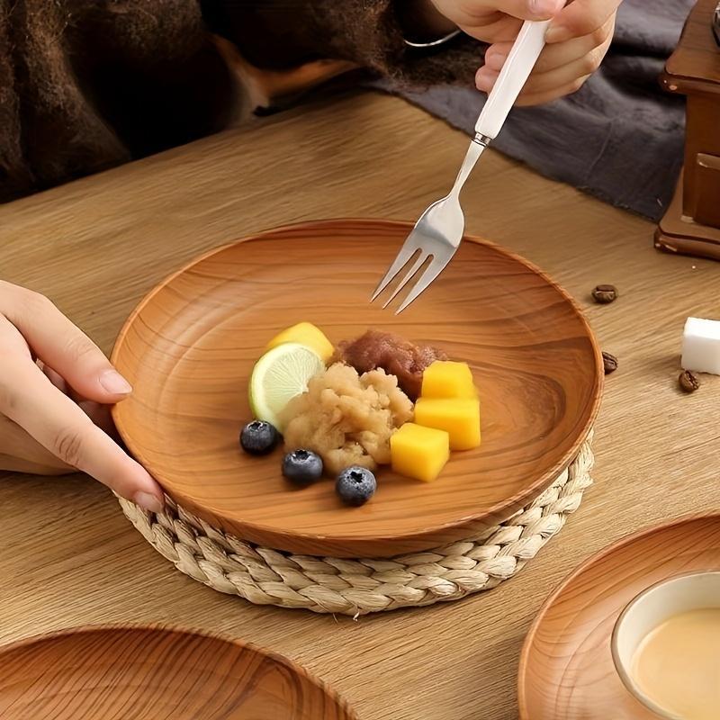 10 creative wood-pattern plastic plates with circular stripe design, high-quality and lightweight, suitable for home use, dessert shops, commercial snack and fruit trays, cup and plate storage, cake and dessert serving plates