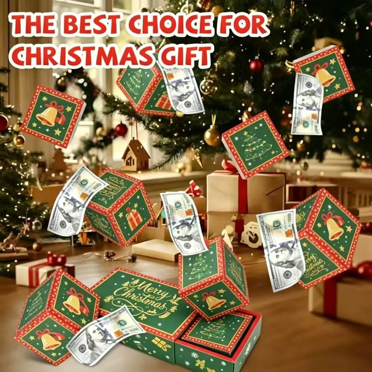 Christmas Surprise Explosion Gift Box Set, 10 Foldable Bounce Cash Envelopes, Colorful Glitter Confetti, Christmas Handbag, Party Gifts