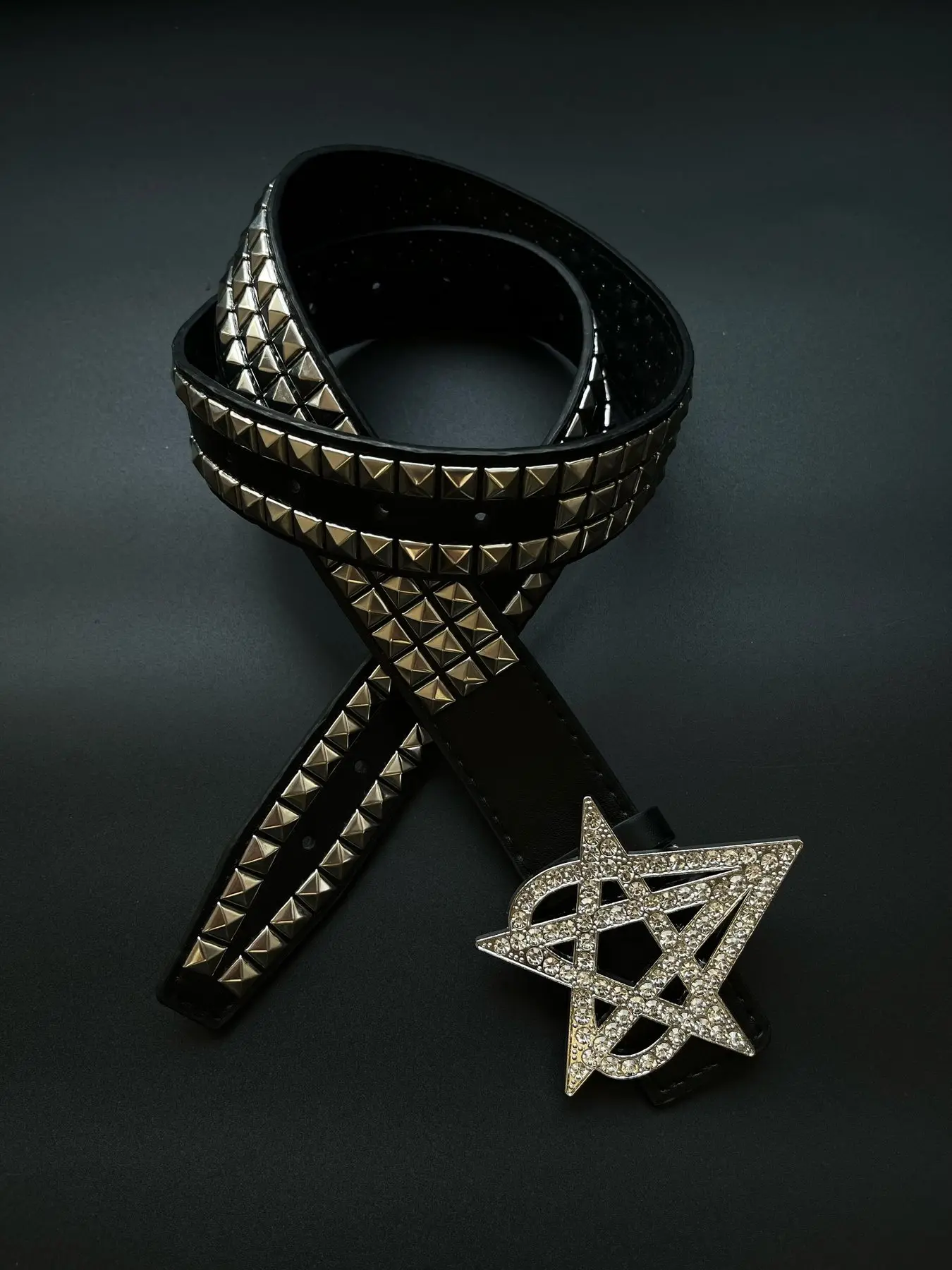 Original Pentagram Gothic Heavy Metal Punk Belt Heavy duty Water Diamond Rivet Visual Belt for Men and Women