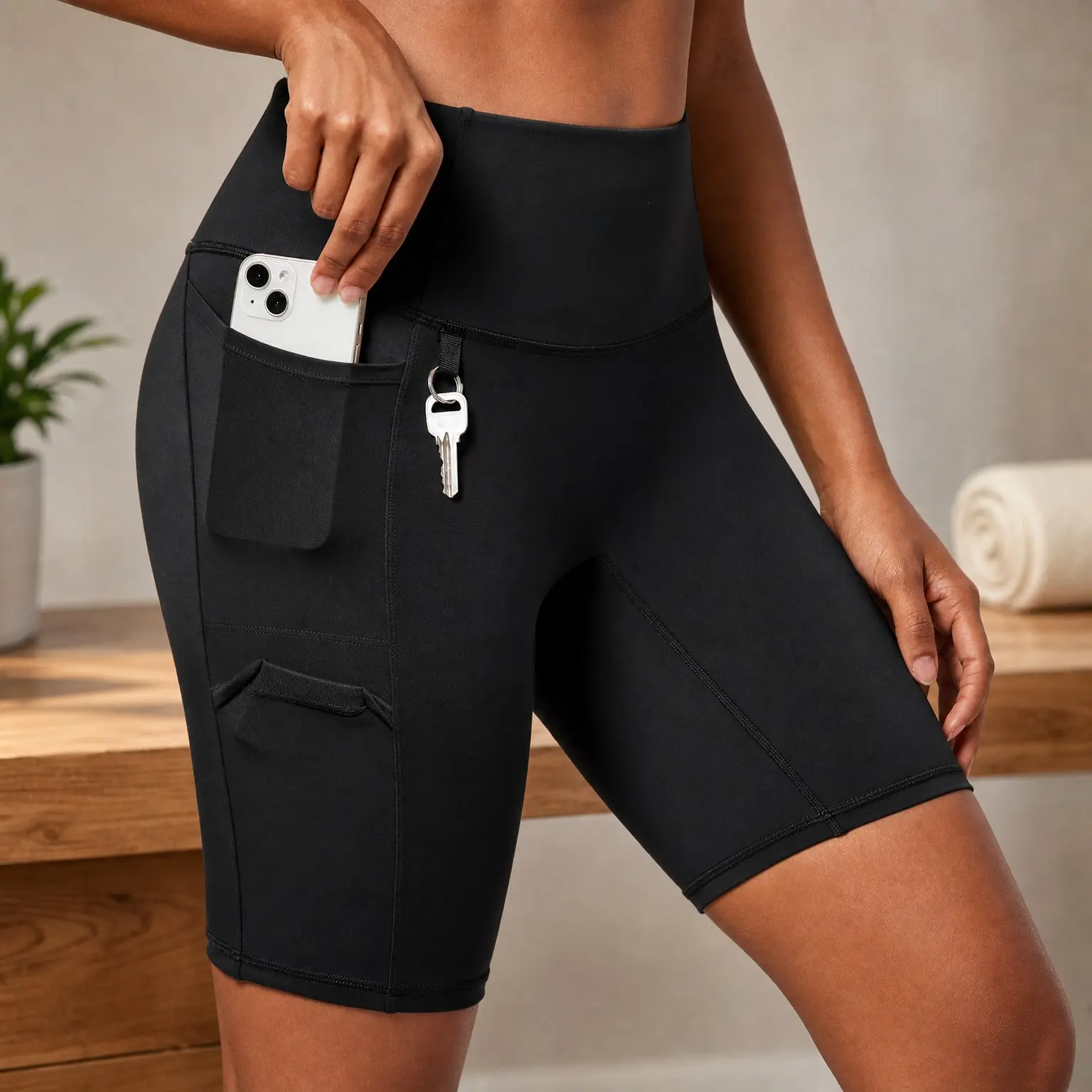 Women's Biker Shorts with Tummy Control, 4 Pockets, No Front Seam, High Waisted, UPF 50+ Spandex for Hiking & WorkoutGift