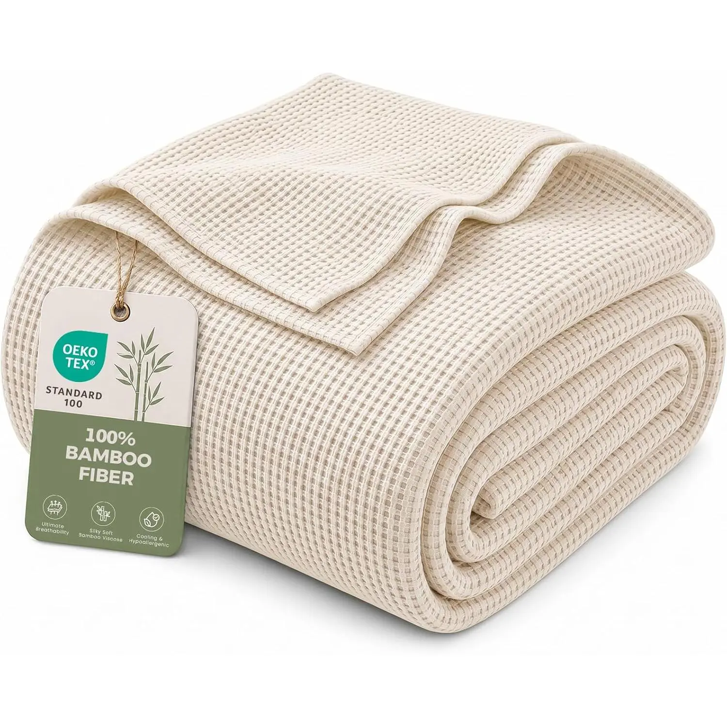 Waffle Blanket  Size   Rayon Summer Cooling Blankets for Hot Sleepers, Lightweight & Soft, Ultra-Breathable, Cream Throw Blanket for Couch and Bed, 60x80 Inches