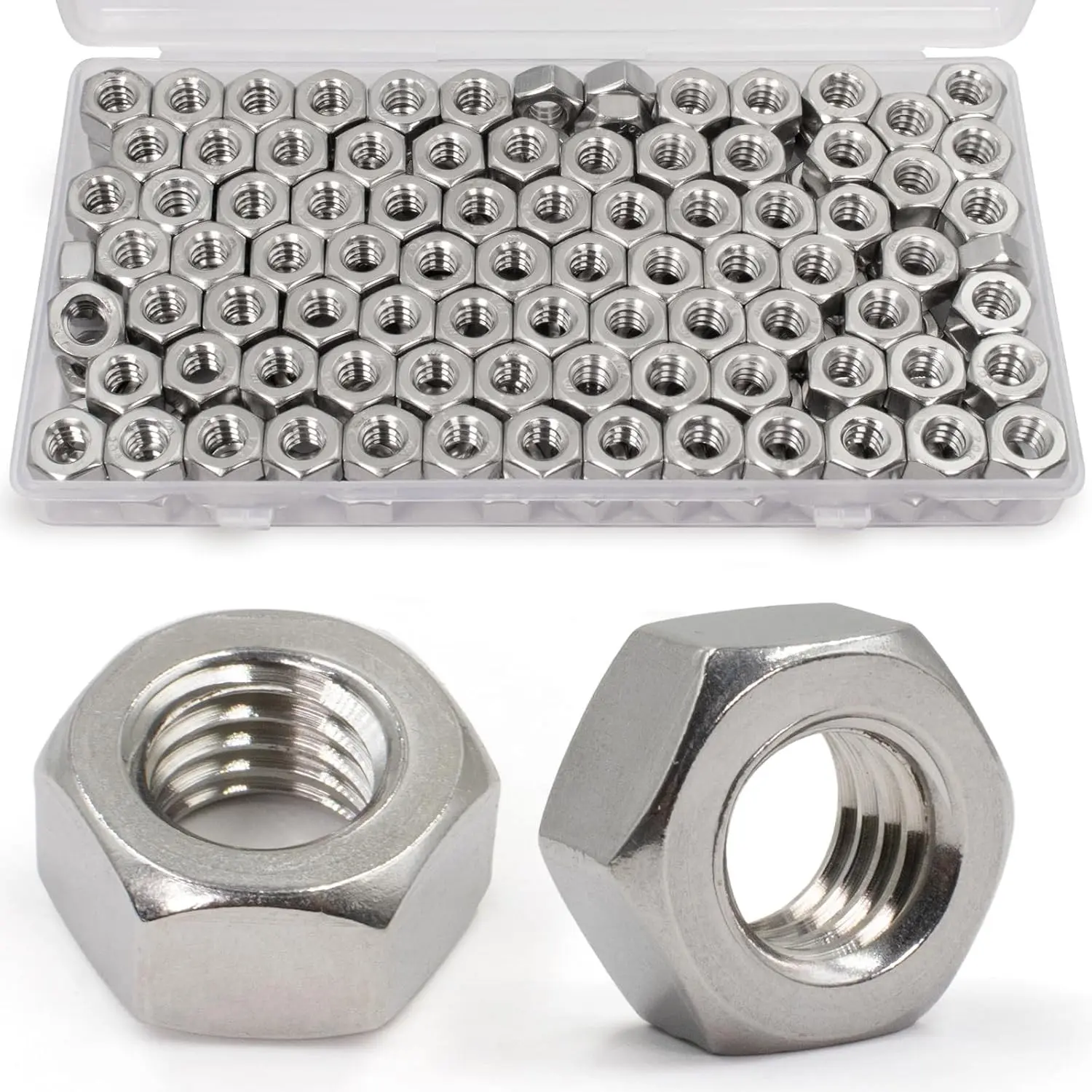 ZQZ 130-Pack 1/4"-20 High-Strength Hex Shape Nuts, 304 (A2-70) Stainless Steel Standard Inch Coarse Thread Hardware Nuts