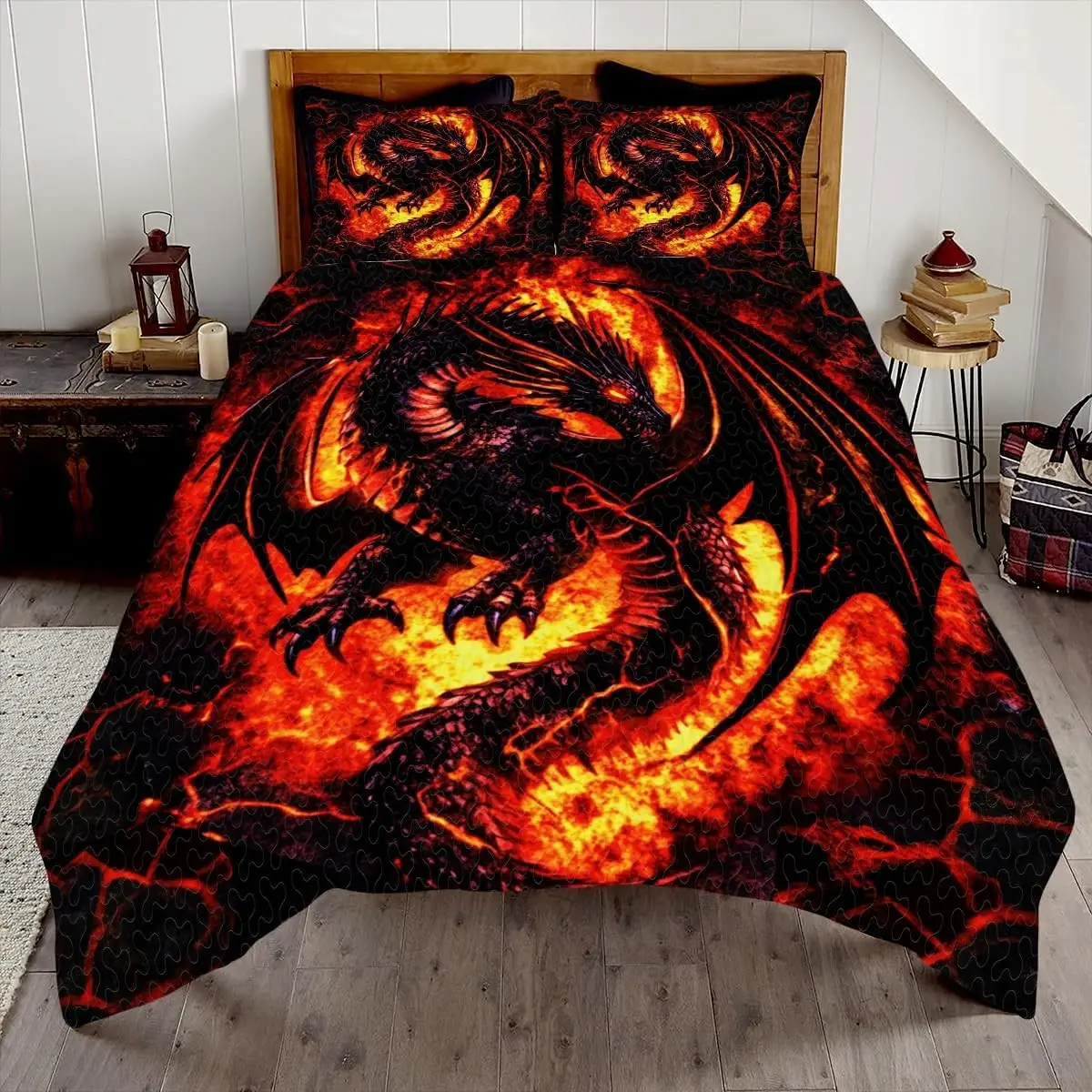 Dragon Queen Quilt Set – Dragon Quilt, Dragon Bed Set Twin Bedspread - Dragon Decor, Dragon Bedding Customized Bedspread for Bedroom Boys (Red Dragon, 5 Sizes)