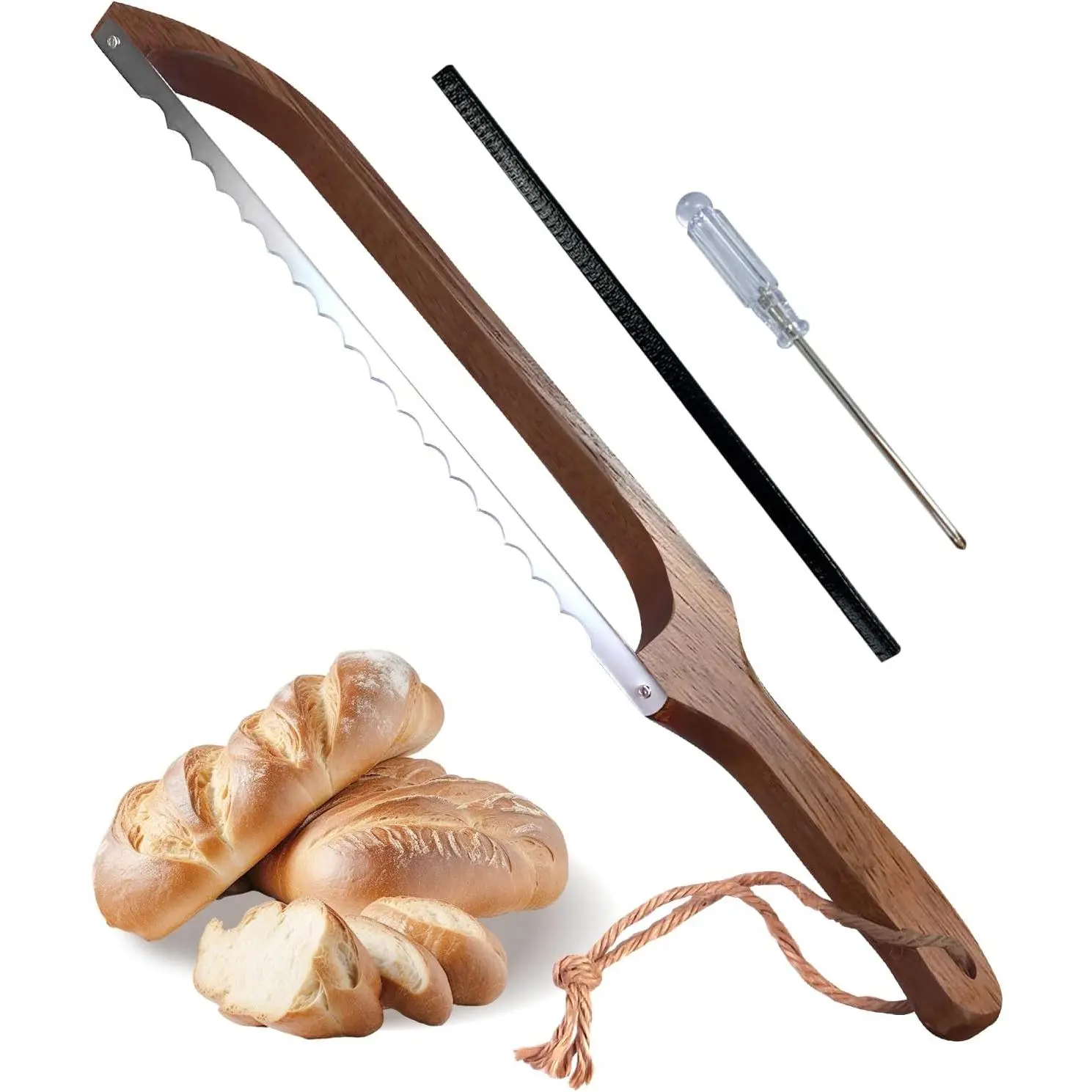 Sourdough Bread Knife for Slicing, Wooden Bread Slicer Bow Saw Cutter for Homemade Easy Cutting, Sourdough Knives Baking Supplies (Dark Brown)