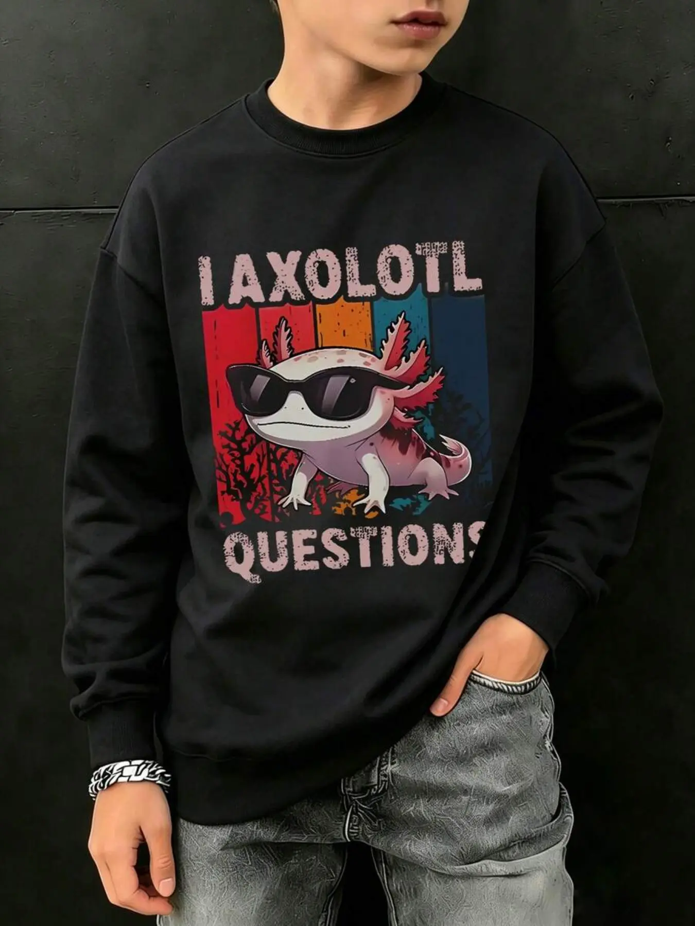 Boys' Letter Print Crewneck Sweatshirt, Casual Loose-Fitting All-Over Print Top, Ideal for Daily Outdoor Play, Comfortable Pullover