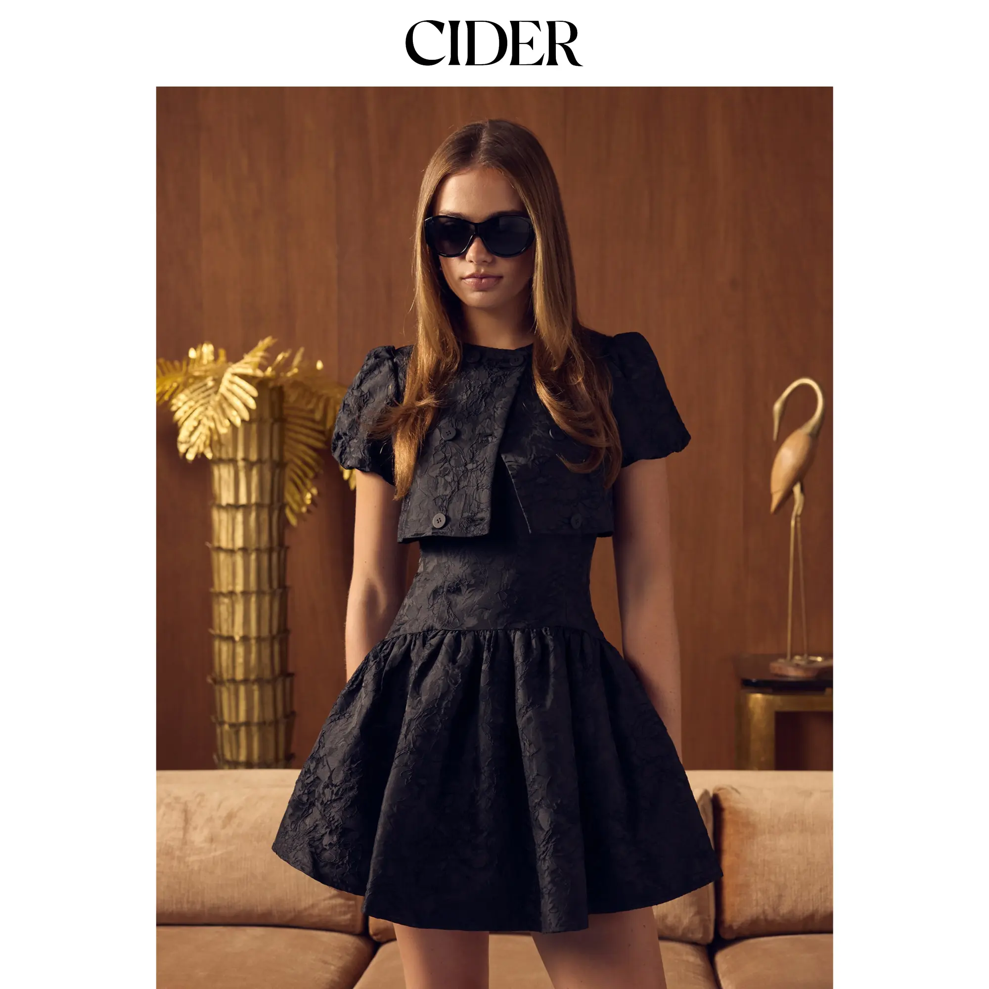 Cider Jacquard Floral Scoop Neck A-line Mini Dress