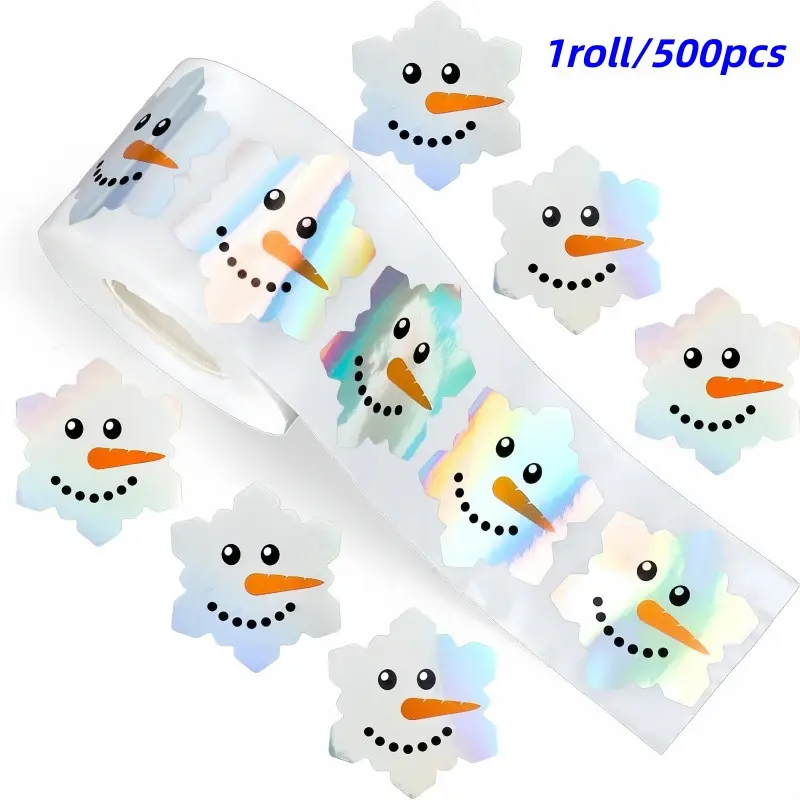 500 Sheets Rainbow Snowflake Stickers, Christmas Winter Decor, Snowman Tree Clouds, DIY Party Craft Supplies, Vivid Fantasy Design