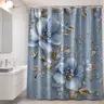 1/4-piece blue floral shower curtain set includes a shower curtain, toilet seat cover, rectangular mat, and U-shaped mat. Perfect for bathroom décor and enhancing the space, it also comes with 12 shower curtain hooks.