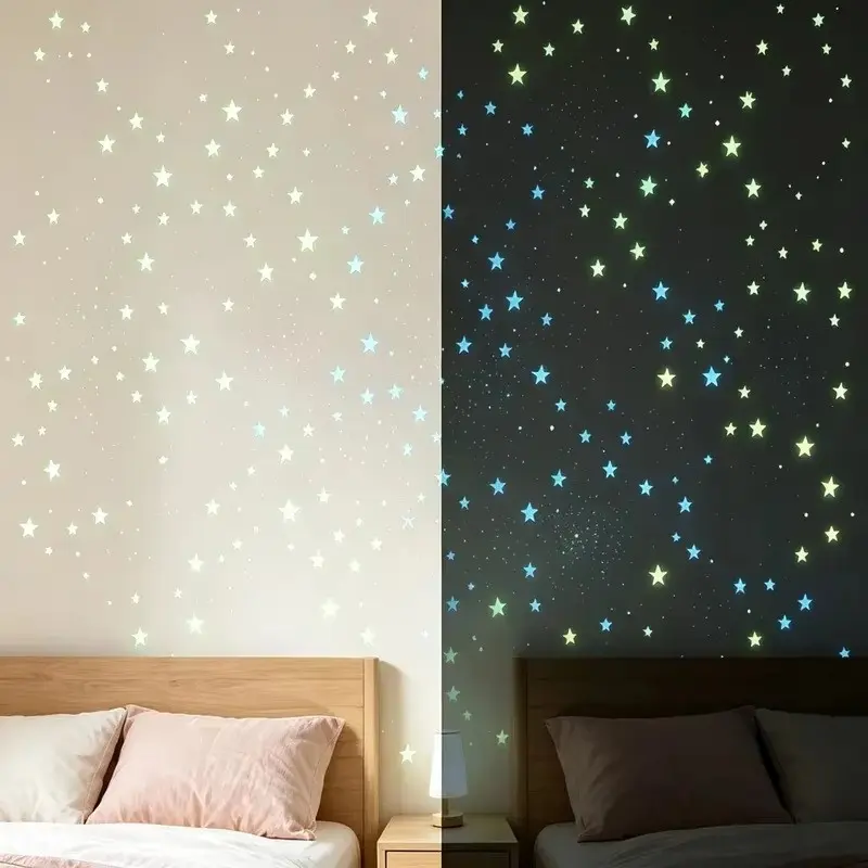 100pcs Glow-In-The-Dark Star Wall Stickers, 3cm PVC Decals for Kids Room, Bedroom, Ceiling, DIY Night Sky Decoration