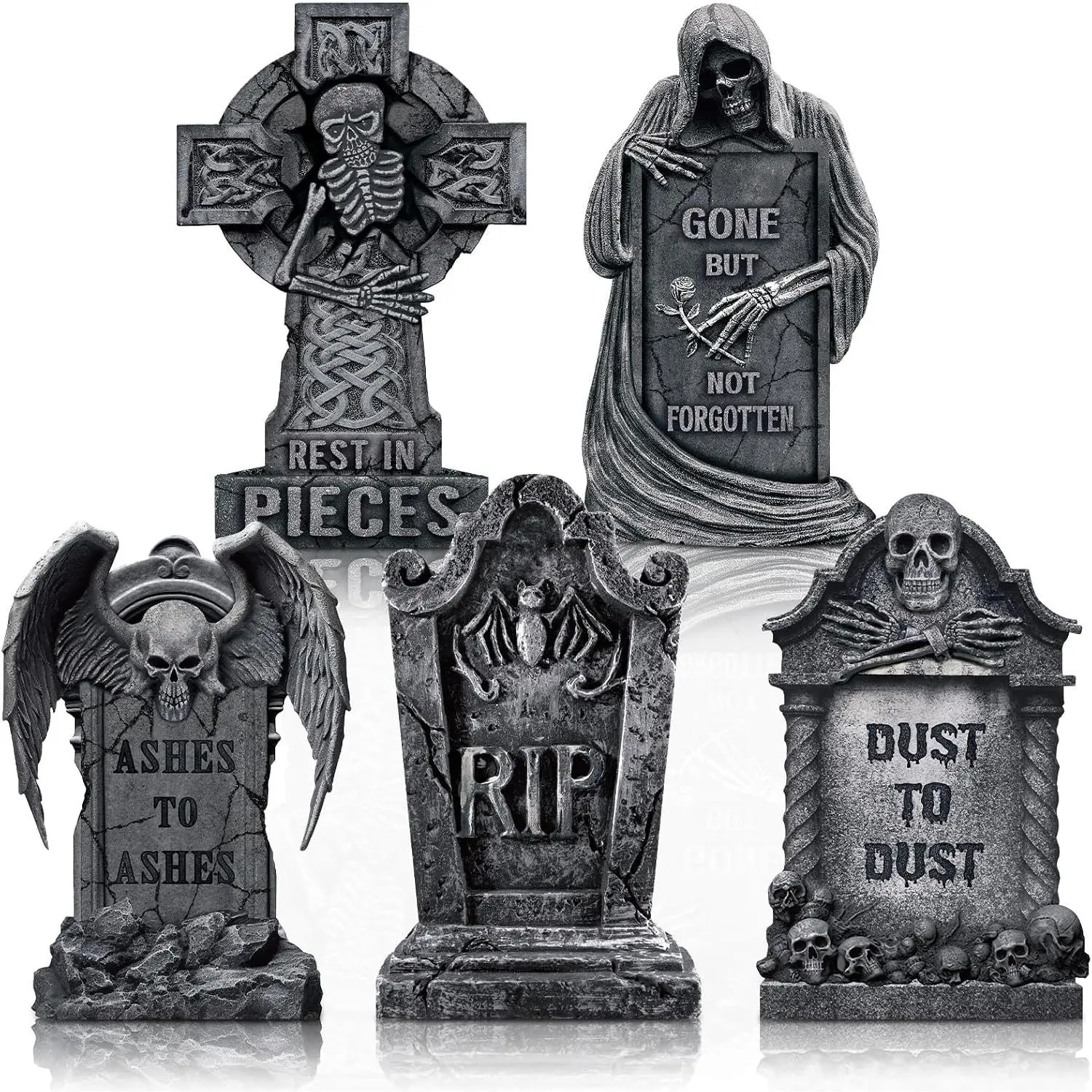 5 count Halloween Tombstone Table Decorations Wooden Scary Halloween Headstone Sign  Graveyard Gravestones Centerpieces for Desk Cemetery Craft Halloween Party Decor Supplies
