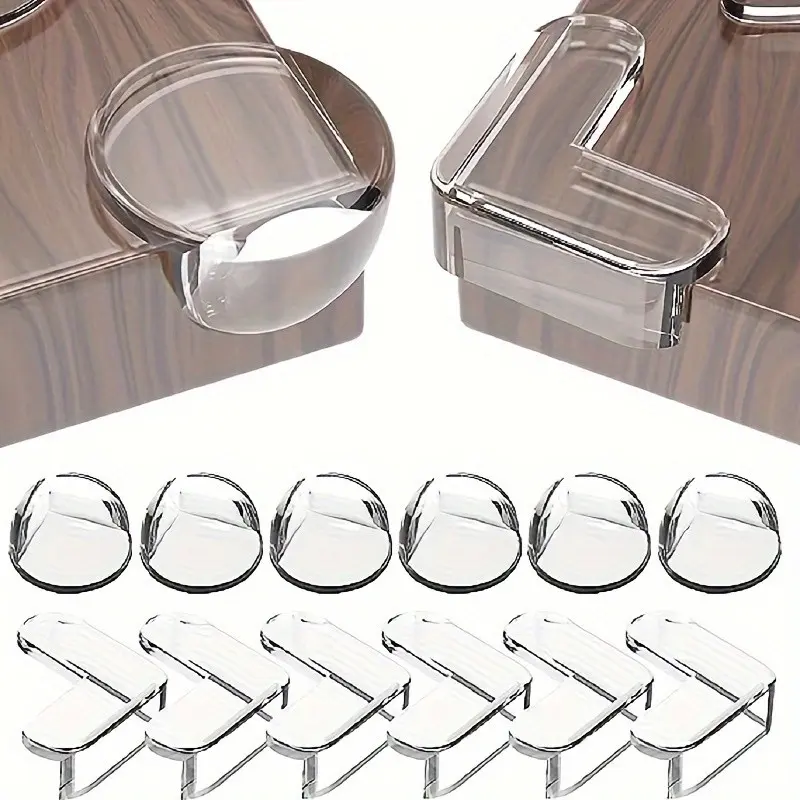 12-Pack Transparent Silicone Corner Protectors, Strong Adhesive Safety Buffers for Coffee Table Edges, L-Shaped/circular Options