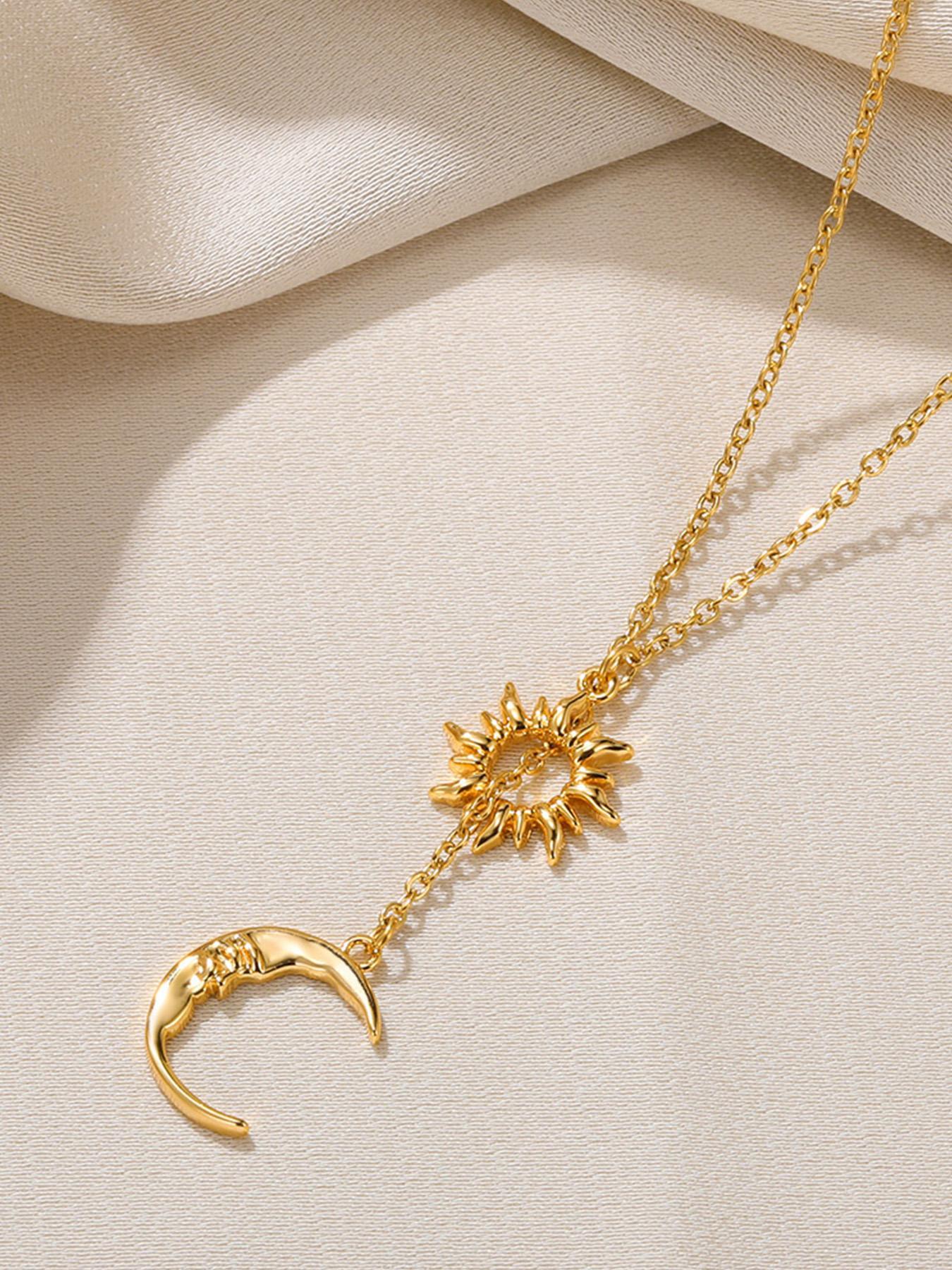 Sun & Moon Design Pendant Necklace for Women & Girls, Fashion Jewelry for Party, Daily Clothing Decor, Trendy All-match & Exquisite Jewelry for Birthday Gift, Minimalist Necklaces
