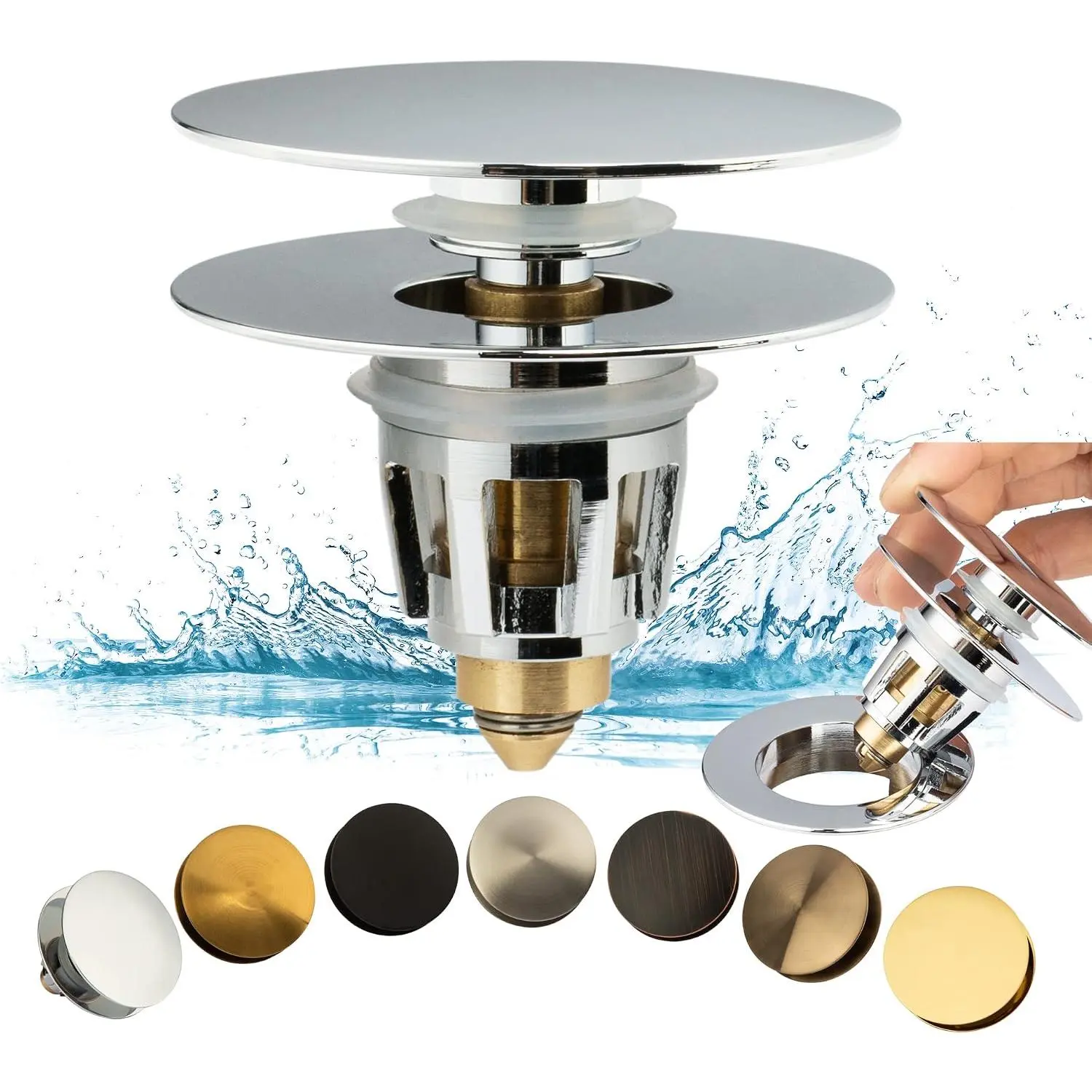Bathroom Sink Drain Stopper, Fits  Pop-Up Drains for Vessel Sink Lavatory , Sink Drain Strainer with Detachable Hair Catcher, Tested by Plumber in  (Chrome Plated)