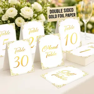 Gold Wedding Table Numbers 1-30 - Double Sided Foil Table Cards 4x6 Inch with Head Gold Wedding Table Numbers 1-30 - Double Sided Foil Table Cards 4x6 Inch with Head