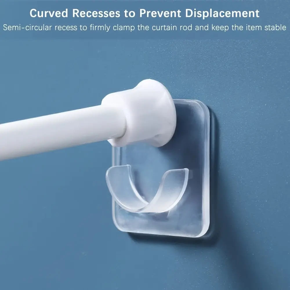 10pcs Curtain Rod Bracket Fixture Hook Self-Adhesive Adjustable Wall Curtain Fixing Clip Hanger Hook Bathroom Additions, Strong Self-Adhesive, Utility Hooks