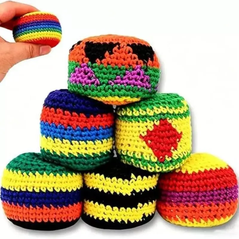 Random color 1 PCS Hand-Made Knitted footbag , 2026 Upgraded Assorted Foot Bag Crochet footbag  for Adults, Juggling Balls for Beginners, Multicolored Geometric Pattern,Ready-to-Use footbag