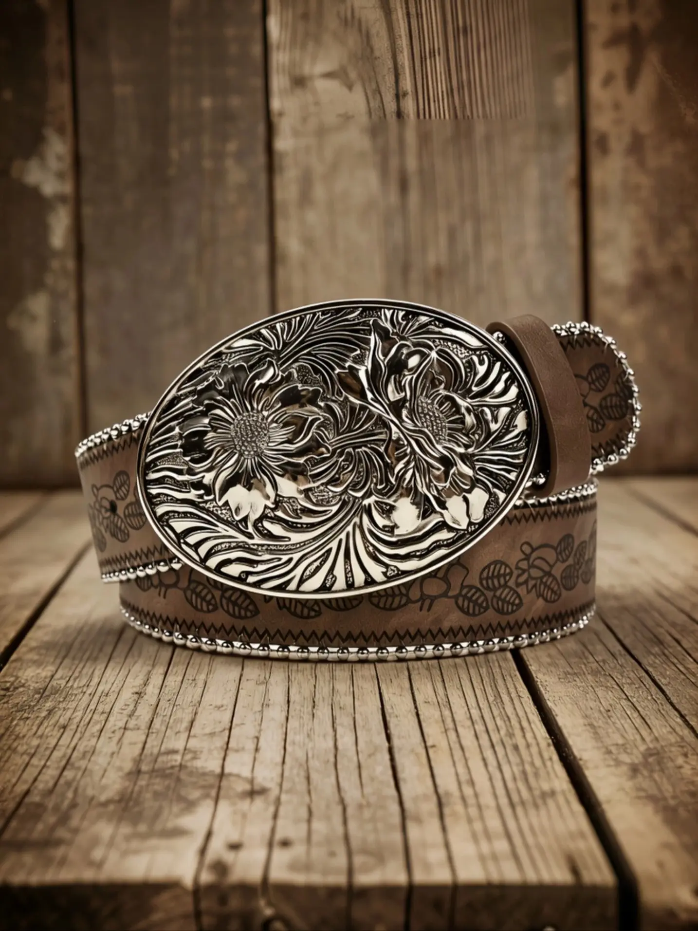 Boho Studded Waist Belt for Women, Versatile Fashion Belt, Silver Color Floral Buckle, Western Accessories, Perfect for Parties and Daily Wear