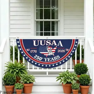 America 250th Semicircle Fan Flag 1Pc Patriotic Bunting 1776-2026 Semiquincentennial Decor Red White Blue Polyester Weatherproof Fade Resistant for 4th of July Porch Railing Milestone Holiday Outdoor Decoration summerwins