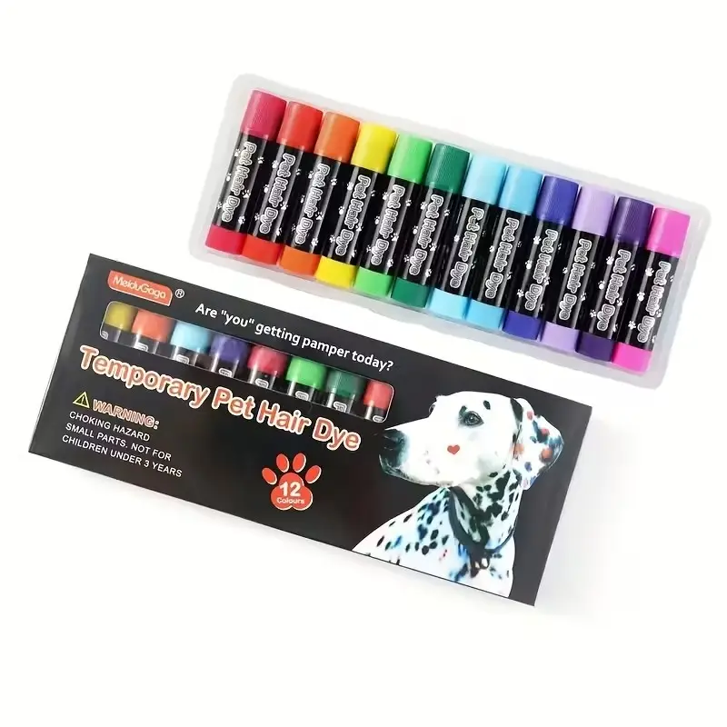 Pet Hair Dye Stick, Safe for Cats, Dogs, Horses, Easy to Clean, Removable, No Color Damage, 12 Colors, Smooth Application, Vibrant Colors, Fun Grooming