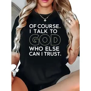 Plus Size, Trendy Fashion Letter Print Crew Neck Plus Size T-Shirt