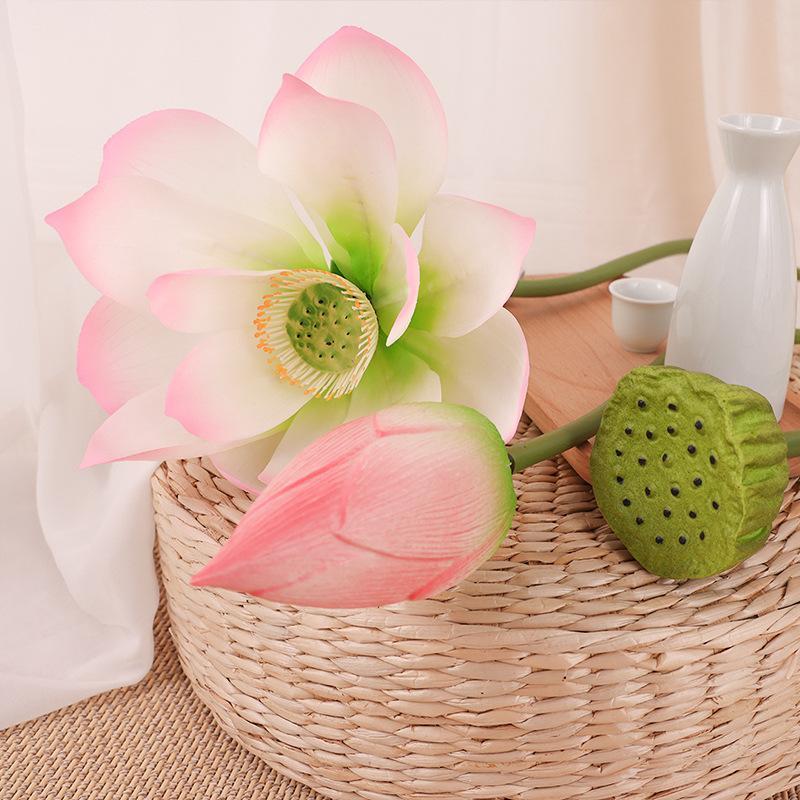 Real Touch Lotus  Flowers, New Chinese Style Water Lily & Lotus Leaf Decor, Zen Buddha Hall Ornament, Photography & Wedding Floral Arrangement Props White Babys Breath Bouquet