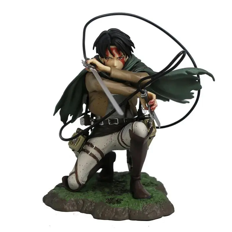 Kotobukiya PVC Attack On Titan Levi Ackerman Anime Figures - Manga Based Battle-Damaged Bloody Kneeling Pose Collectible Statue, 18cm 432g Display Art Action Figure for Toys & Hobbies Enthusiasts
